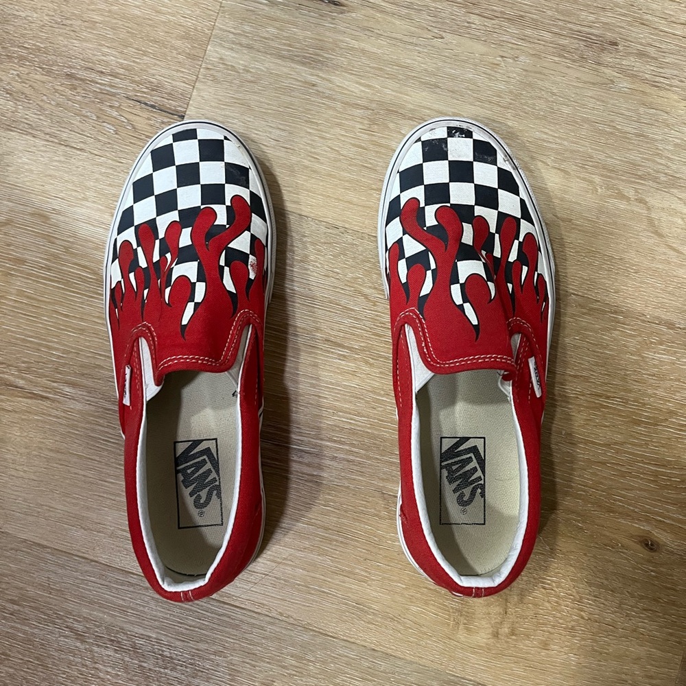 Vans checkered flame slip on shoes - Women’s size 8